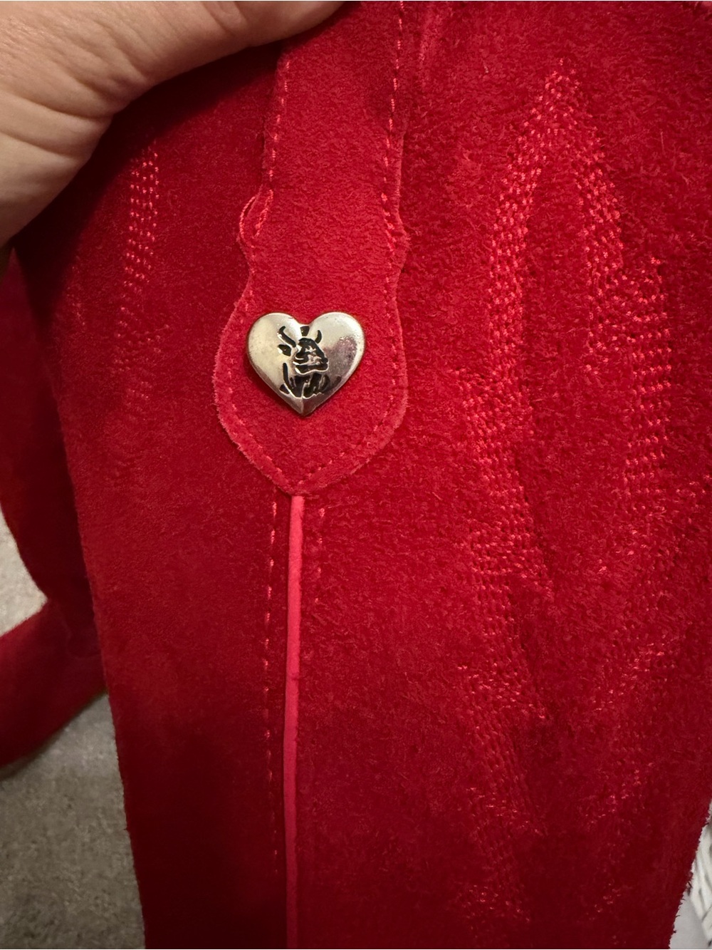 Red Suede Over-the-Knee Western Boots with Heart Accent - Picture 6 of 6